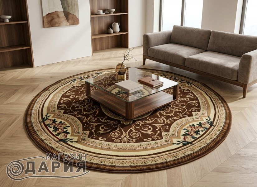 Тъкан персийски килим Blue stones 5261 brown кръг