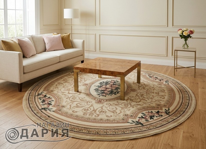 Тъкан персийски килим Blue stones 5261_cream кръг