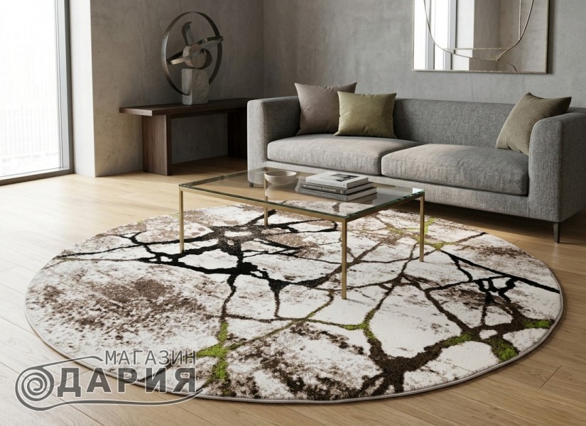 Тъкан килим MAGNOLIA 563 cream/green кръг