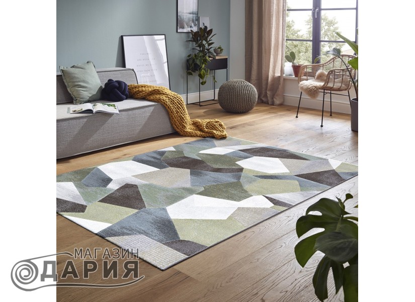 Тъкан килим ARGENTUM 3D фигури зелено