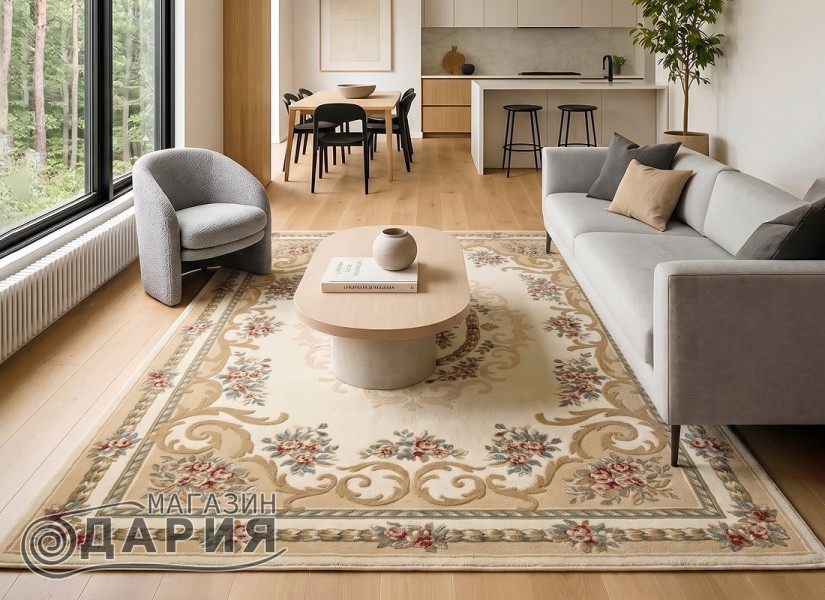 Тъкан вълнен килим Premium 6504-1055 beige