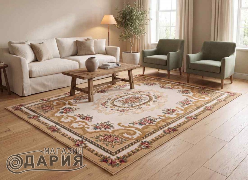 Тъкан вълнен килим Premium 6504-1325 beige