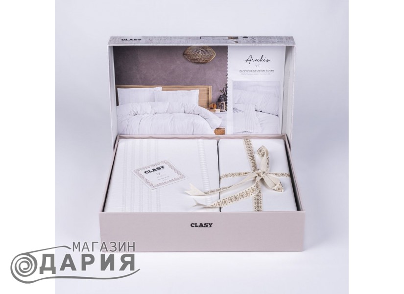 Бутиково спално бельо ранфорс Arakis white V7