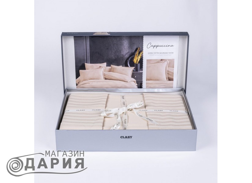 Спално бельо сатен Stripe beige/cappuccino