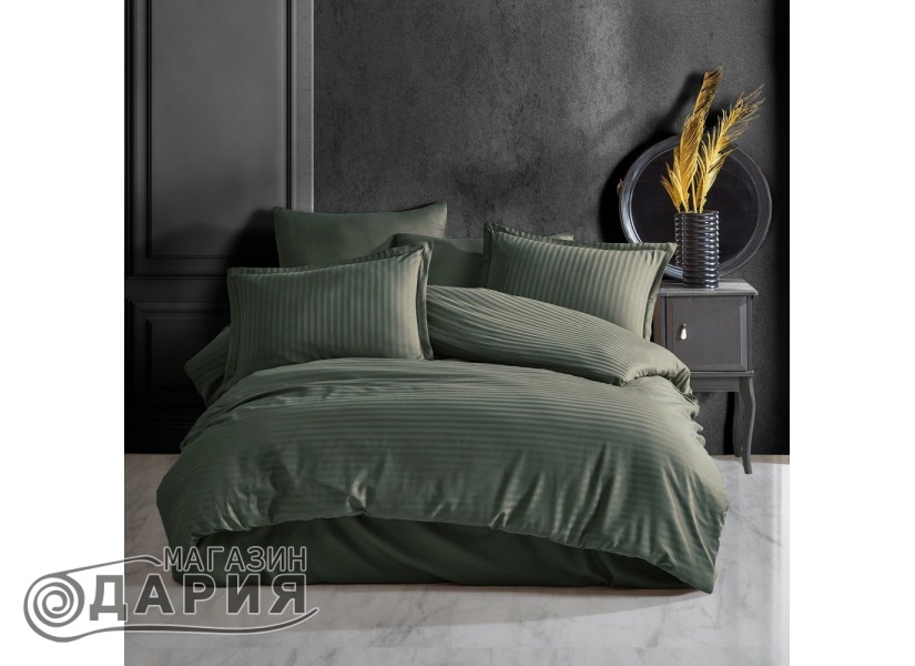 Спално бельо сатен Stripe green/haki