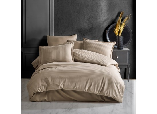 Спално бельо сатен Stripe light brown/acik kahve