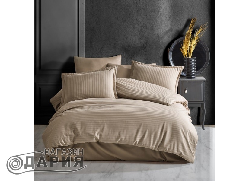 Спално бельо сатен Stripe light brown/acik kahve