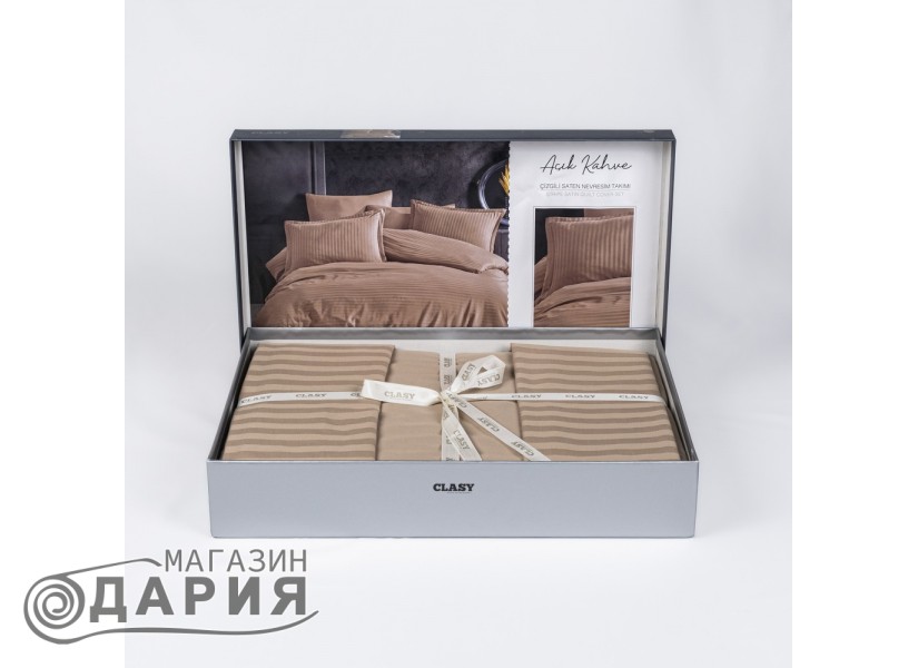 Спално бельо сатен Stripe light brown/acik kahve