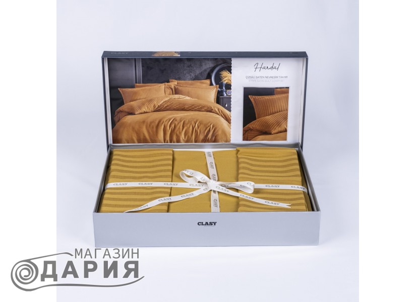 Спално бельо сатен Stripe mustard/hardal