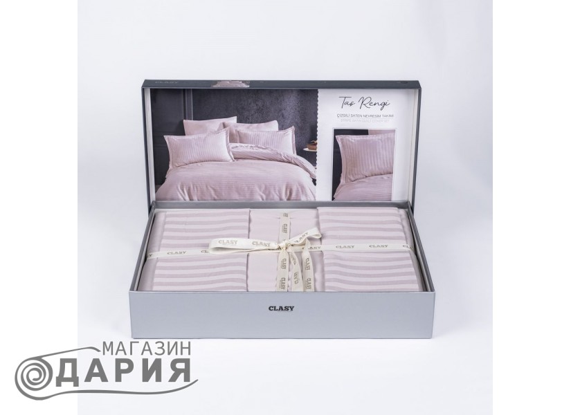 Спално бельо сатен Stripe stone/tas rengi